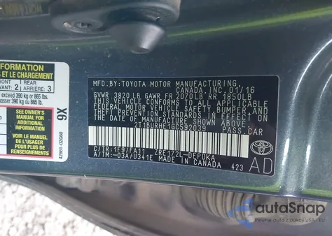 2016 Toyota Corolla L from USA, damaged, VIN 2T1BURHE1GC592039